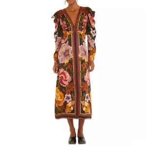FARM Rio Black Chenille Flowers Lenzing Ecovero Viscose Midi Dress